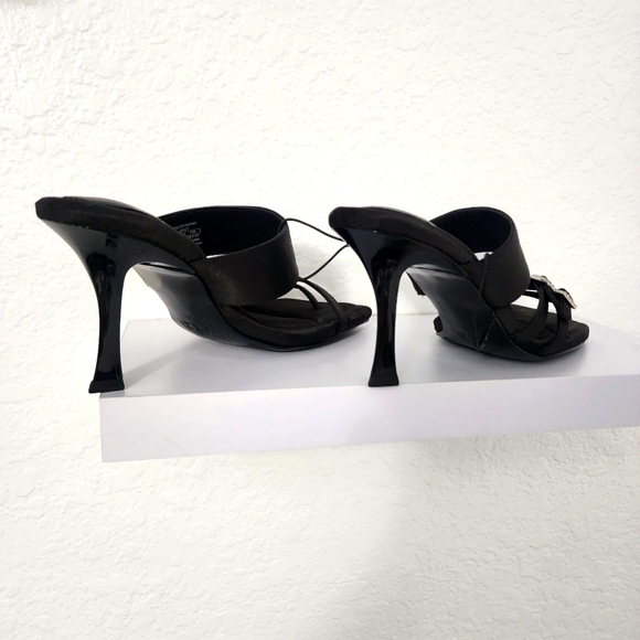 Zara Women's New, Heeled Black Mule Sandals With Rhinestone Buckles.  Size US 8 - Picture 7 of 11